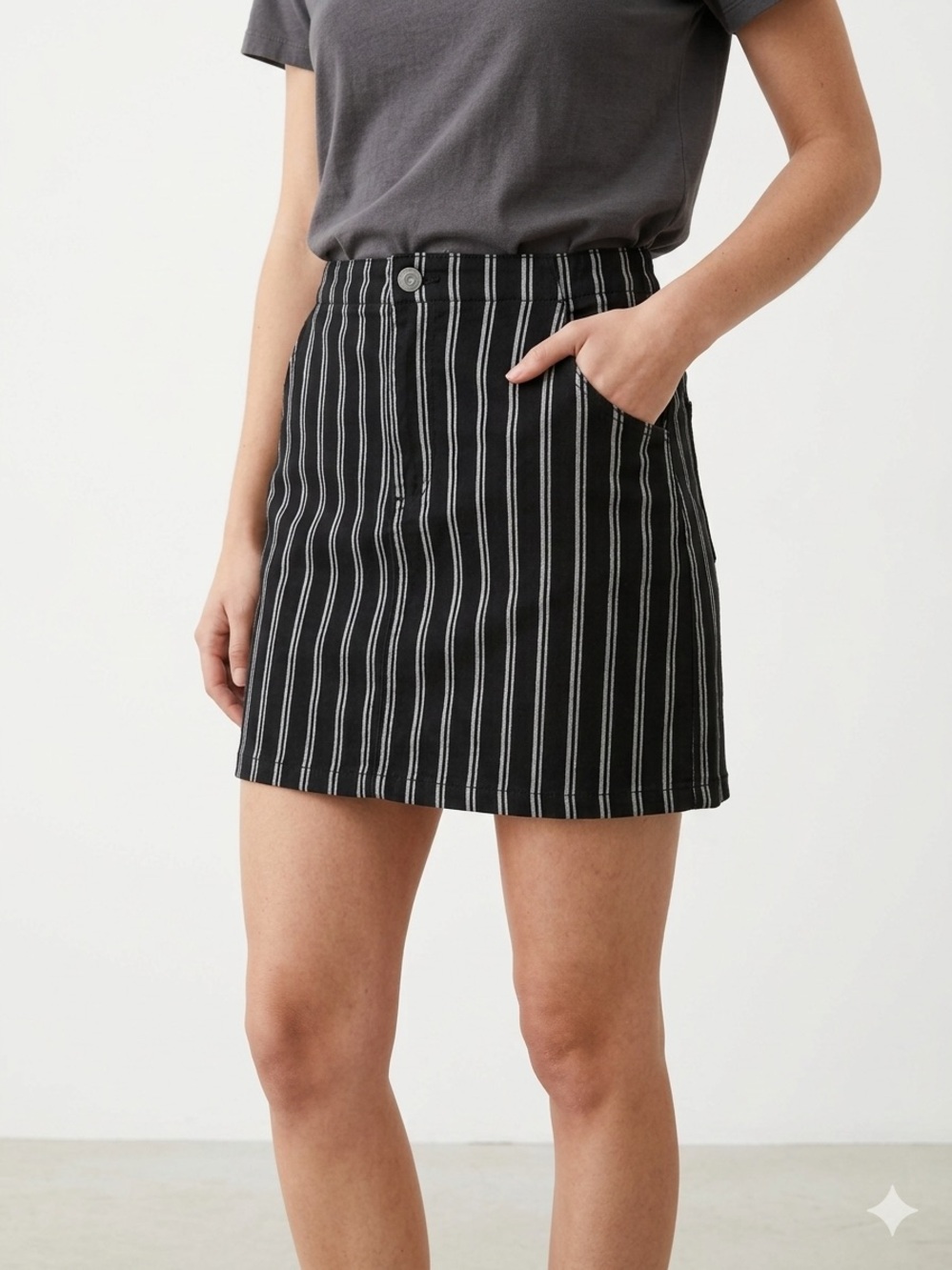 Hollister Pinstripe Cotton Twill Mini Skirt S Black White Indie Sleaze Y2K